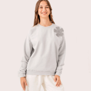 Çiçek Aksesuarlı Gri Kız Çocuk Sweat